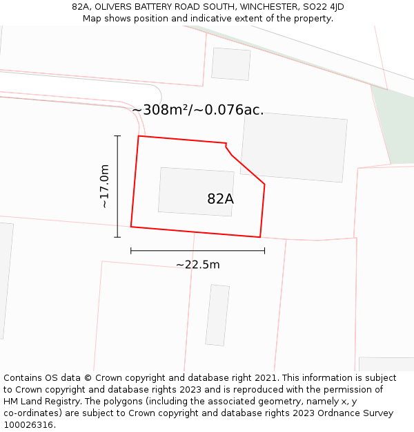 82A, OLIVERS BATTERY ROAD SOUTH, WINCHESTER, SO22 4JD: Plot and title map