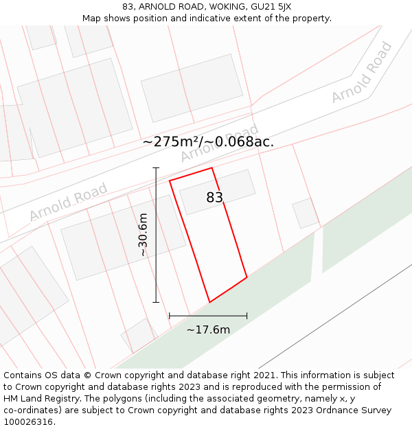 83, ARNOLD ROAD, WOKING, GU21 5JX: Plot and title map