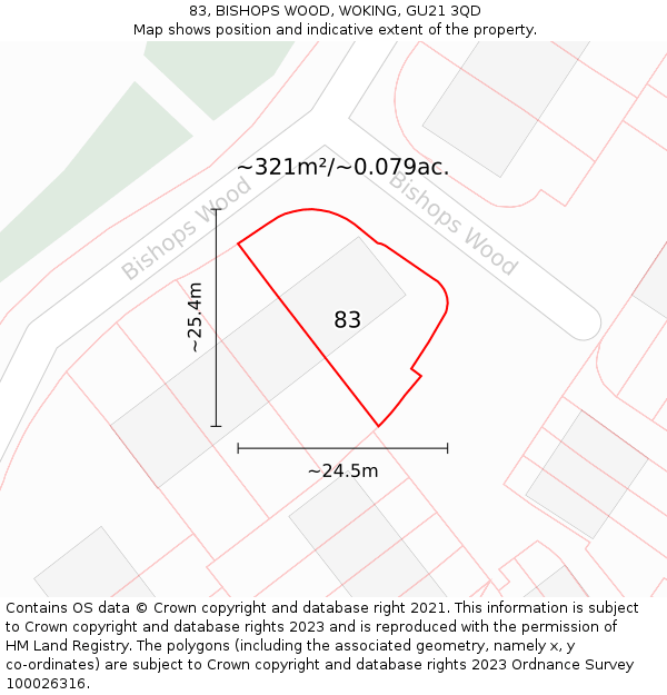 83, BISHOPS WOOD, WOKING, GU21 3QD: Plot and title map