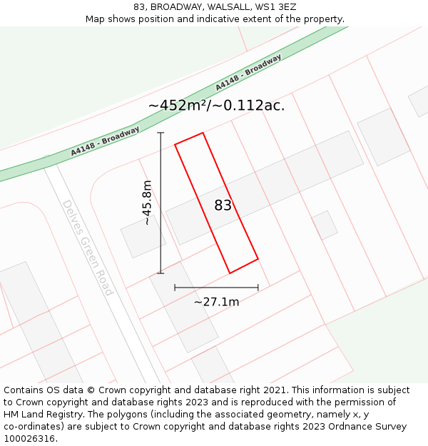83, BROADWAY, WALSALL, WS1 3EZ: Plot and title map