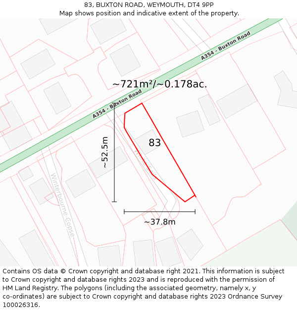 83, BUXTON ROAD, WEYMOUTH, DT4 9PP: Plot and title map