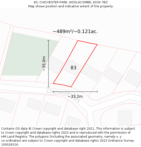 83, CHICHESTER PARK, WOOLACOMBE, EX34 7BZ: Plot and title map