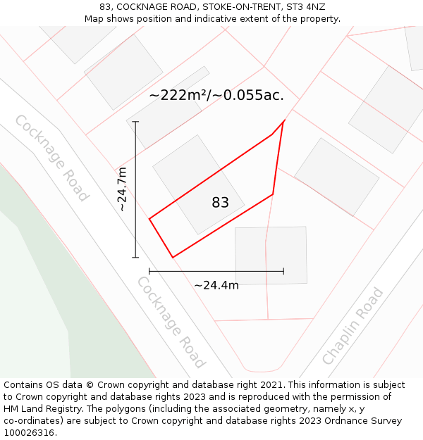 83, COCKNAGE ROAD, STOKE-ON-TRENT, ST3 4NZ: Plot and title map