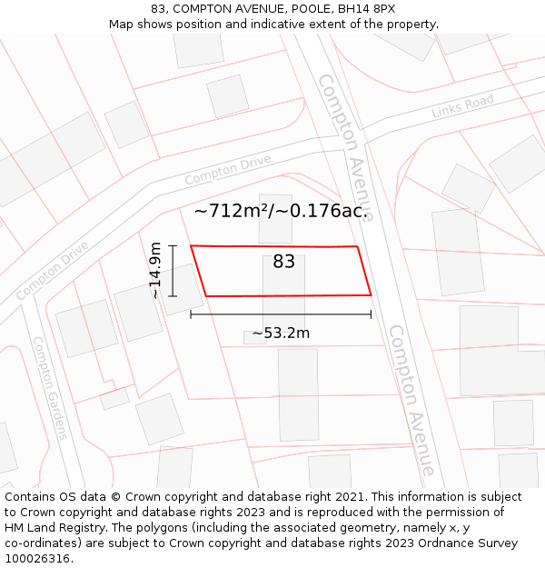 83, COMPTON AVENUE, POOLE, BH14 8PX: Plot and title map