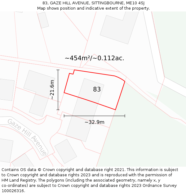 83, GAZE HILL AVENUE, SITTINGBOURNE, ME10 4SJ: Plot and title map