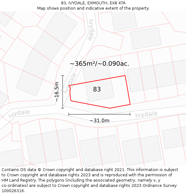 83, IVYDALE, EXMOUTH, EX8 4TA: Plot and title map