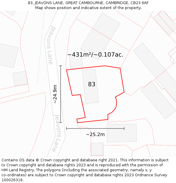 83, JEAVONS LANE, GREAT CAMBOURNE, CAMBRIDGE, CB23 6AF: Plot and title map