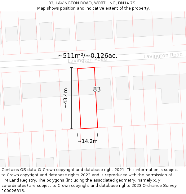 83, LAVINGTON ROAD, WORTHING, BN14 7SH: Plot and title map