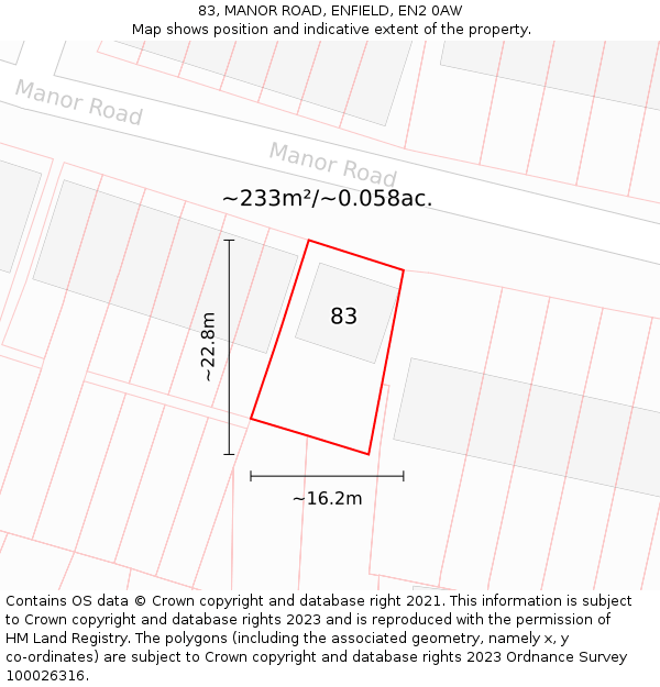 83, MANOR ROAD, ENFIELD, EN2 0AW: Plot and title map