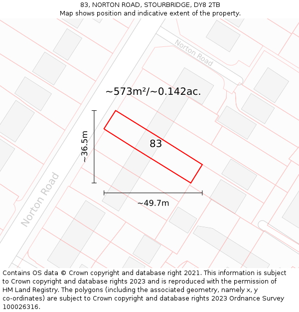 83, NORTON ROAD, STOURBRIDGE, DY8 2TB: Plot and title map