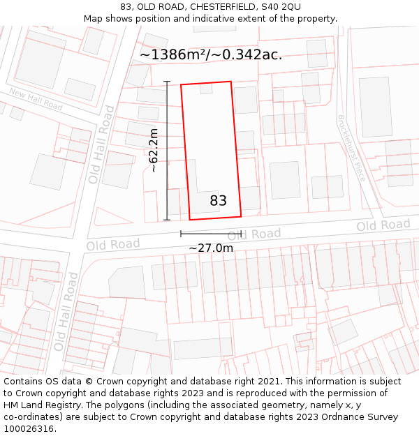 83, OLD ROAD, CHESTERFIELD, S40 2QU: Plot and title map