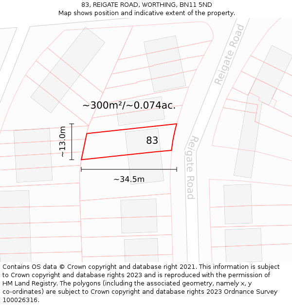 83, REIGATE ROAD, WORTHING, BN11 5ND: Plot and title map