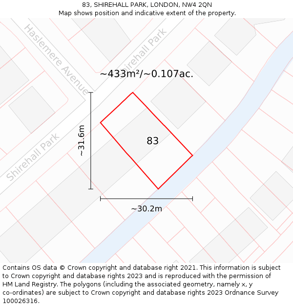 83, SHIREHALL PARK, LONDON, NW4 2QN: Plot and title map