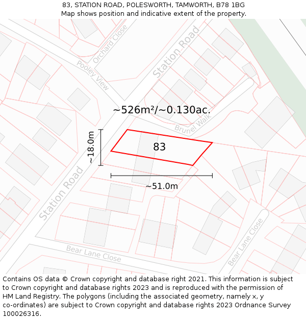 83, STATION ROAD, POLESWORTH, TAMWORTH, B78 1BG: Plot and title map