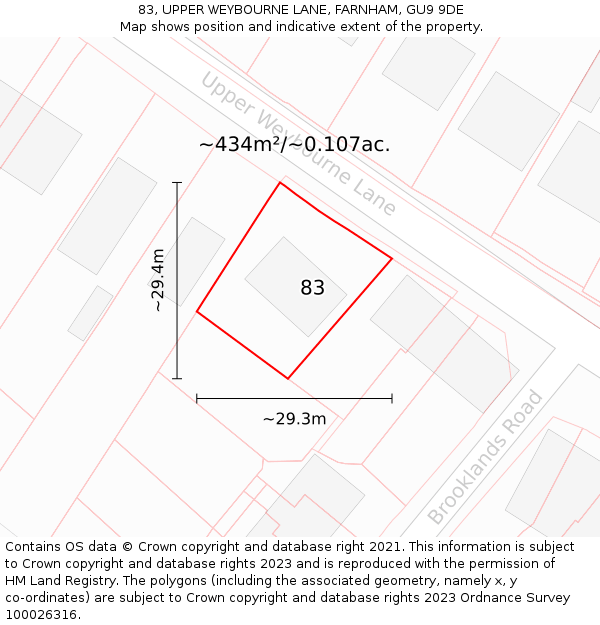 83, UPPER WEYBOURNE LANE, FARNHAM, GU9 9DE: Plot and title map