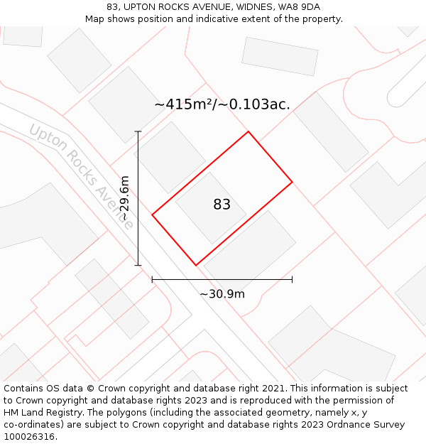 83, UPTON ROCKS AVENUE, WIDNES, WA8 9DA: Plot and title map