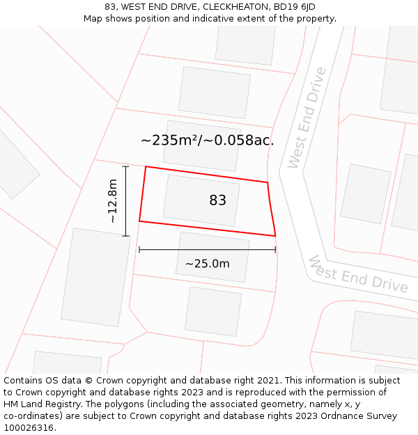 83, WEST END DRIVE, CLECKHEATON, BD19 6JD: Plot and title map