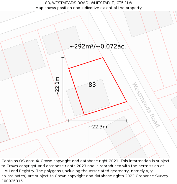 83, WESTMEADS ROAD, WHITSTABLE, CT5 1LW: Plot and title map