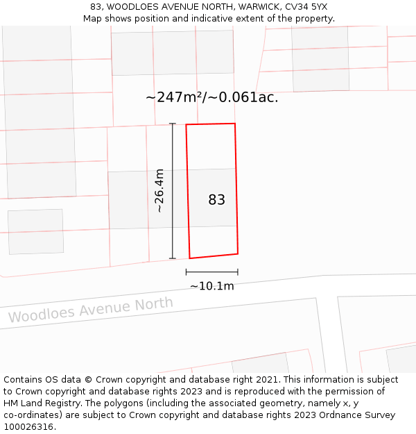 83, WOODLOES AVENUE NORTH, WARWICK, CV34 5YX: Plot and title map