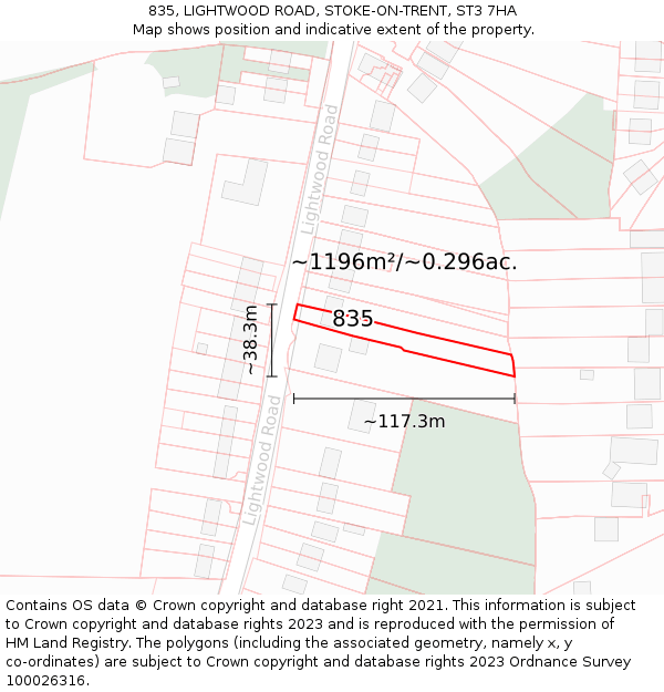 835, LIGHTWOOD ROAD, STOKE-ON-TRENT, ST3 7HA: Plot and title map