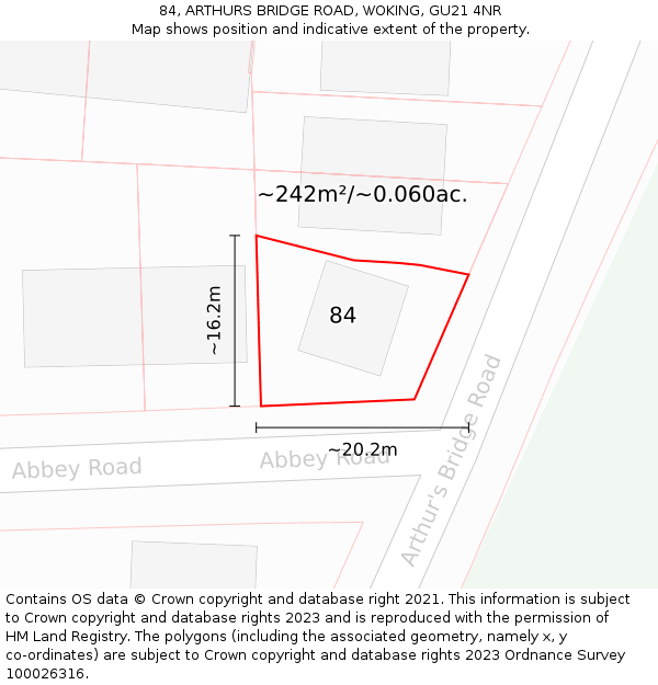 84, ARTHURS BRIDGE ROAD, WOKING, GU21 4NR: Plot and title map