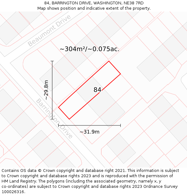 84, BARRINGTON DRIVE, WASHINGTON, NE38 7RD: Plot and title map