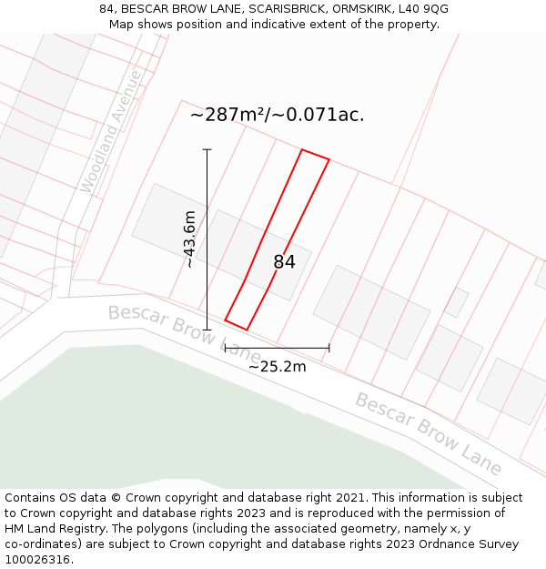 84, BESCAR BROW LANE, SCARISBRICK, ORMSKIRK, L40 9QG: Plot and title map