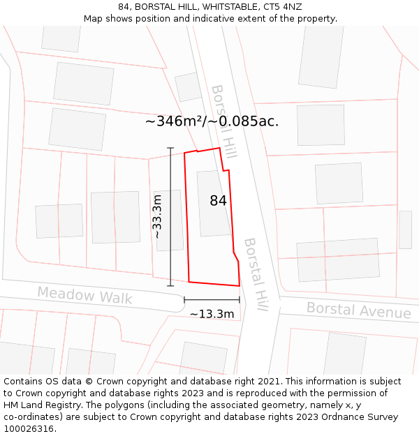 84, BORSTAL HILL, WHITSTABLE, CT5 4NZ: Plot and title map