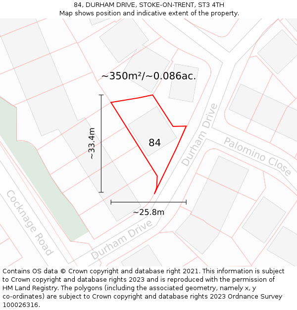 84, DURHAM DRIVE, STOKE-ON-TRENT, ST3 4TH: Plot and title map