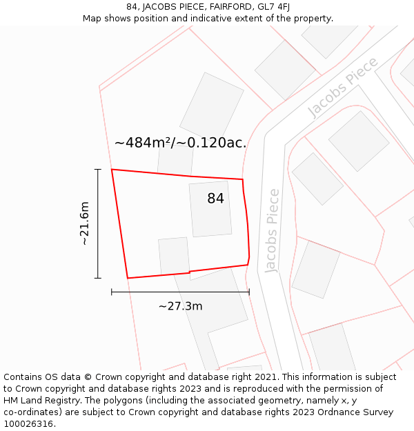 84, JACOBS PIECE, FAIRFORD, GL7 4FJ: Plot and title map