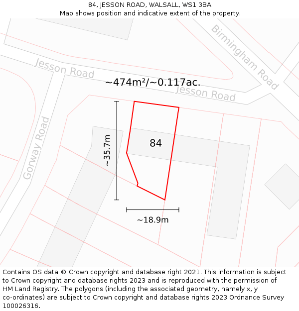 84, JESSON ROAD, WALSALL, WS1 3BA: Plot and title map
