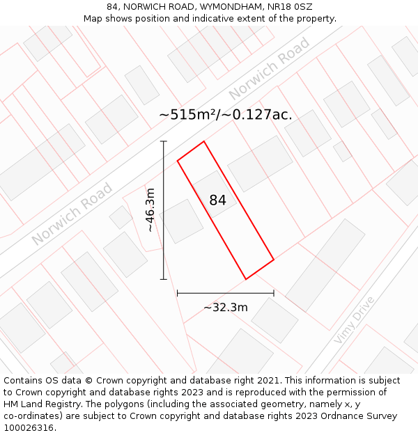 84, NORWICH ROAD, WYMONDHAM, NR18 0SZ: Plot and title map