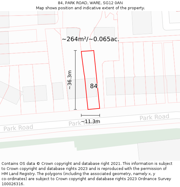 84, PARK ROAD, WARE, SG12 0AN: Plot and title map