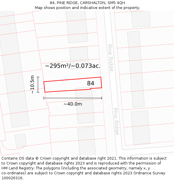 84, PINE RIDGE, CARSHALTON, SM5 4QH: Plot and title map