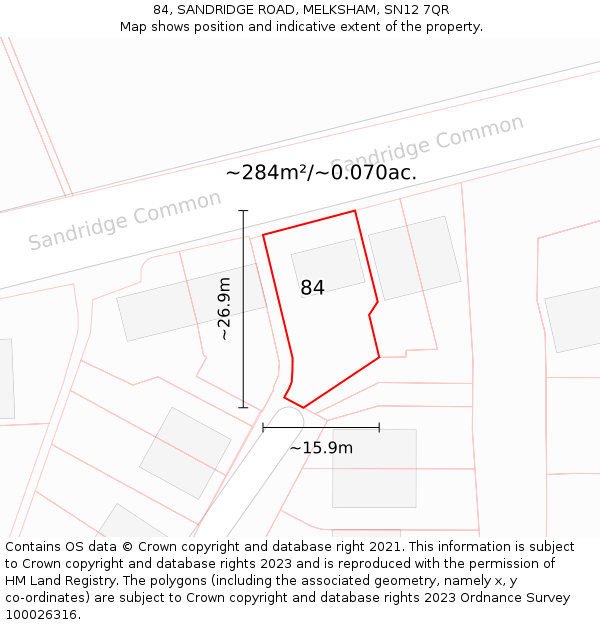 84, SANDRIDGE ROAD, MELKSHAM, SN12 7QR: Plot and title map
