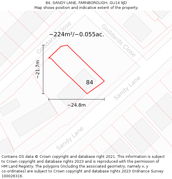 84, SANDY LANE, FARNBOROUGH, GU14 9JD: Plot and title map