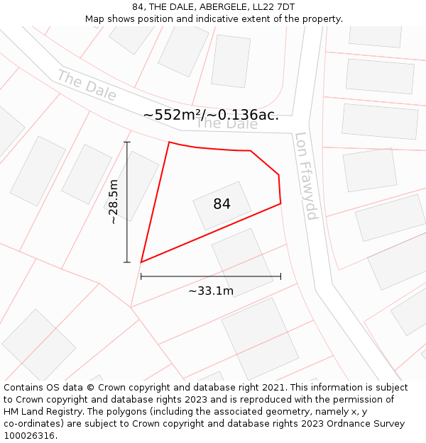 84, THE DALE, ABERGELE, LL22 7DT: Plot and title map