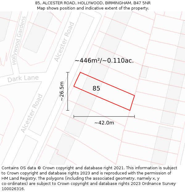 85, ALCESTER ROAD, HOLLYWOOD, BIRMINGHAM, B47 5NR: Plot and title map