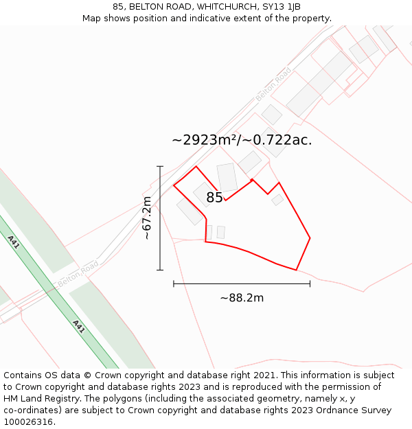 85, BELTON ROAD, WHITCHURCH, SY13 1JB: Plot and title map