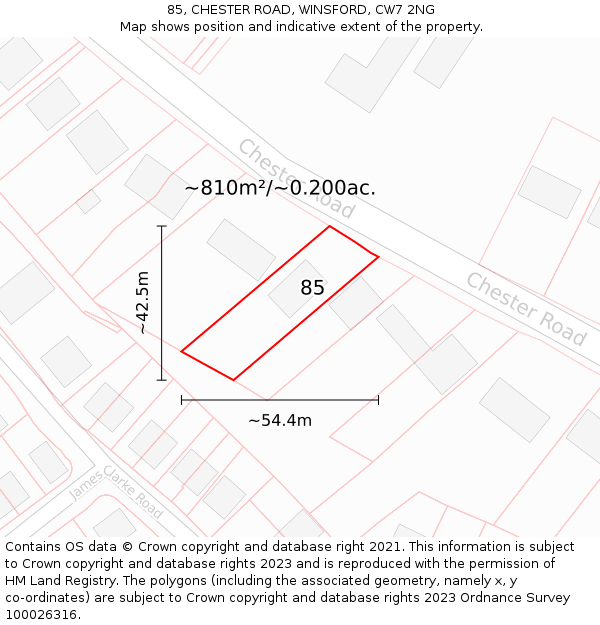 85, CHESTER ROAD, WINSFORD, CW7 2NG: Plot and title map