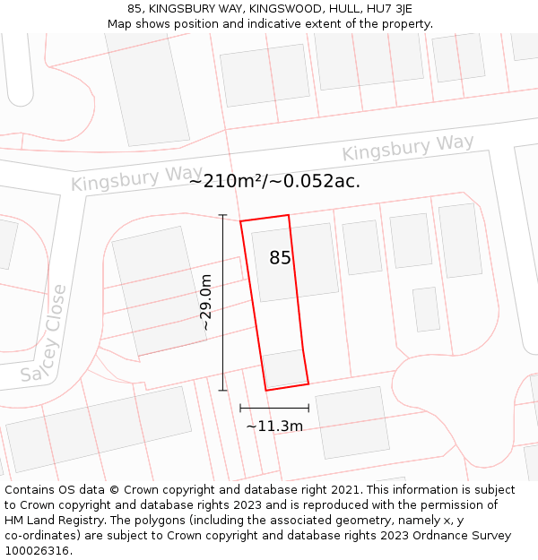 85, KINGSBURY WAY, KINGSWOOD, HULL, HU7 3JE: Plot and title map