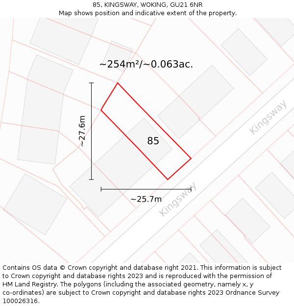 85, KINGSWAY, WOKING, GU21 6NR: Plot and title map