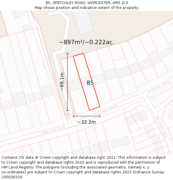 85, SPETCHLEY ROAD, WORCESTER, WR5 2LS: Plot and title map