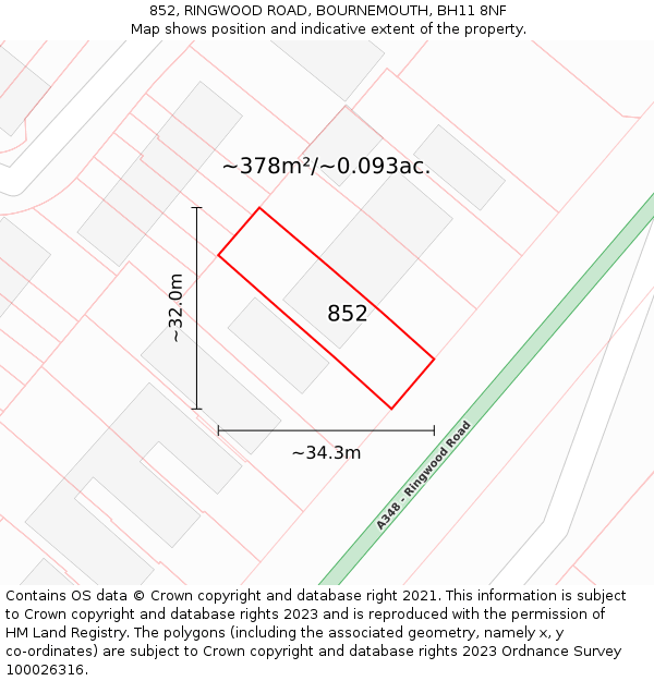 852, RINGWOOD ROAD, BOURNEMOUTH, BH11 8NF: Plot and title map