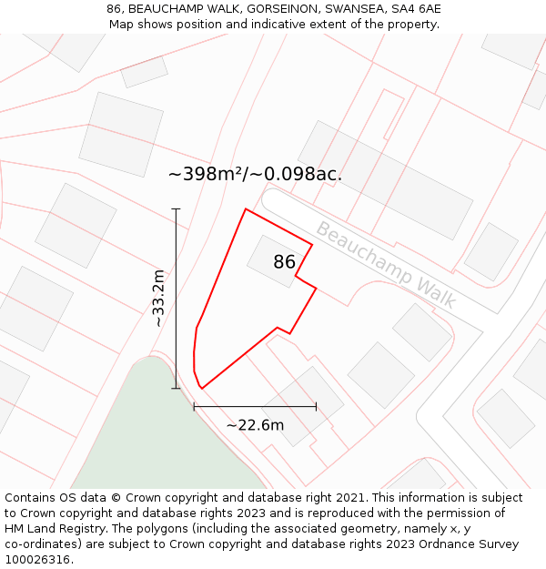 86, BEAUCHAMP WALK, GORSEINON, SWANSEA, SA4 6AE: Plot and title map