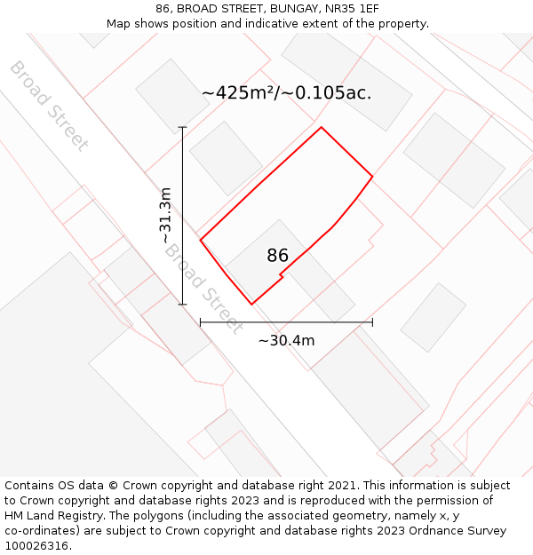 86, BROAD STREET, BUNGAY, NR35 1EF: Plot and title map