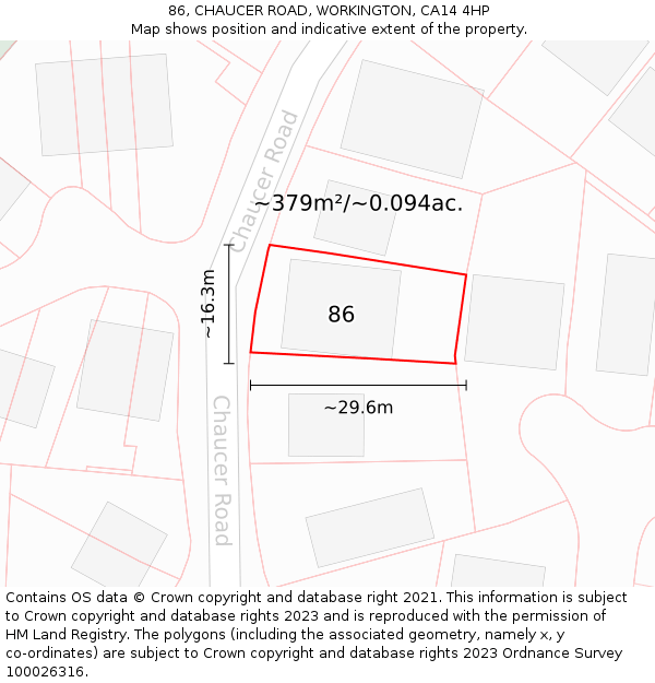 86, CHAUCER ROAD, WORKINGTON, CA14 4HP: Plot and title map