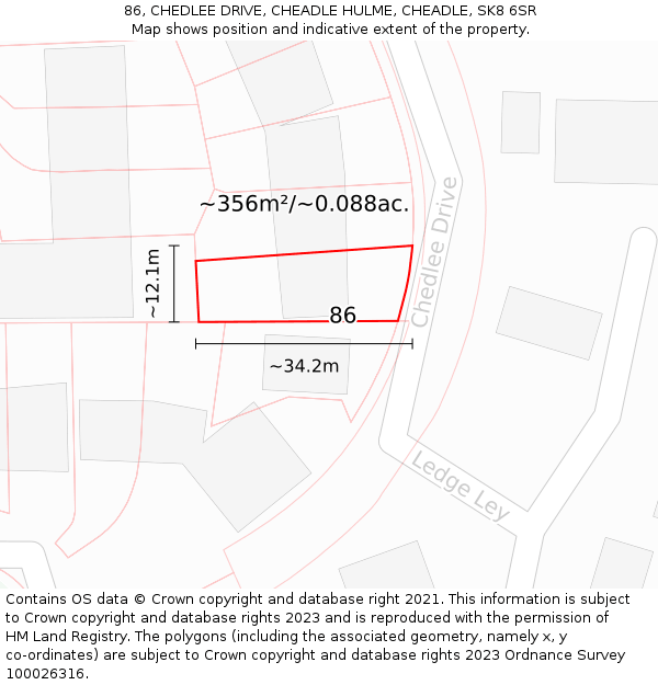 86, CHEDLEE DRIVE, CHEADLE HULME, CHEADLE, SK8 6SR: Plot and title map