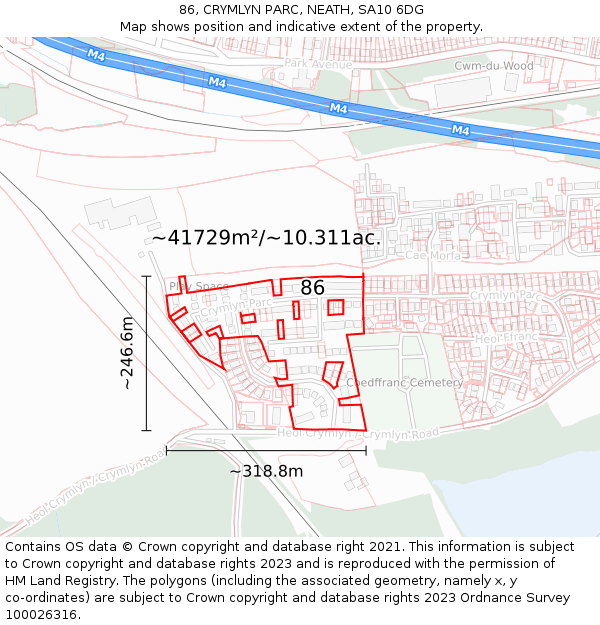 86, CRYMLYN PARC, NEATH, SA10 6DG: Plot and title map