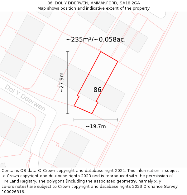 86, DOL Y DDERWEN, AMMANFORD, SA18 2GA: Plot and title map